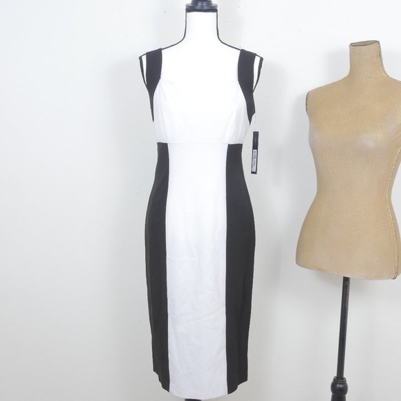 Andrew Marc Black White Block Print Sleeveless Sheath Retro 8o's Size 6 Dress - Picture 1 of 13